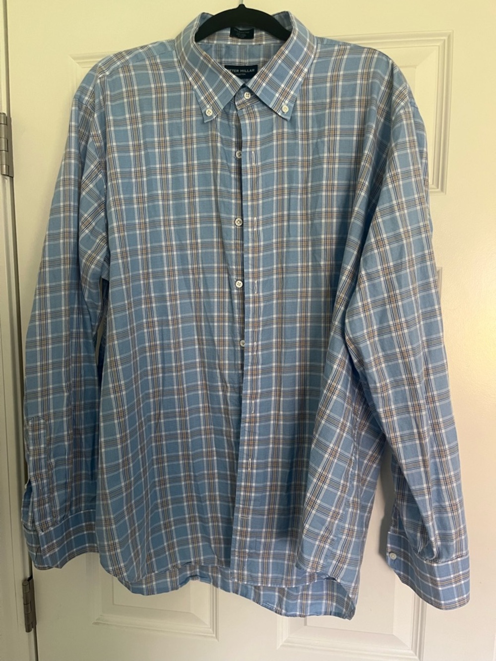 Peter Millar Light Blue and White Plaid Button-Down Shirt